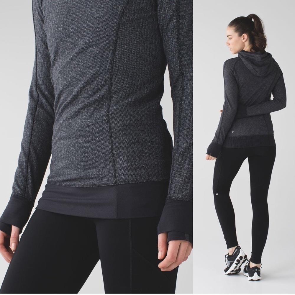 Lululemon • Think Fast Hoodie Heathered Herringbone Black chevron pullover Rulu - Picture 9 of 13